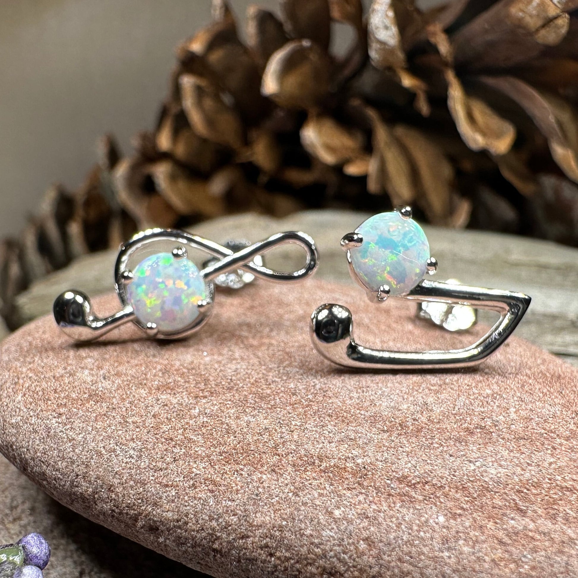 Music Note Stud Earrings, Musician Jewelry, Treble Clef Jewelry, Anniversary Gift, Opal Jewelry, Mom Gift, Sister Gift, Wife Gift
