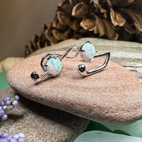 Load image into Gallery viewer, Music Note Stud Earrings, Musician Jewelry, Treble Clef Jewelry, Anniversary Gift, Opal Jewelry, Mom Gift, Sister Gift, Wife Gift
