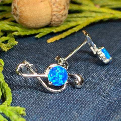 Load image into Gallery viewer, Music Note Stud Earrings, Musician Jewelry, Treble Clef Jewelry, Anniversary Gift, Opal Jewelry, Mom Gift, Sister Gift, Wife Gift
