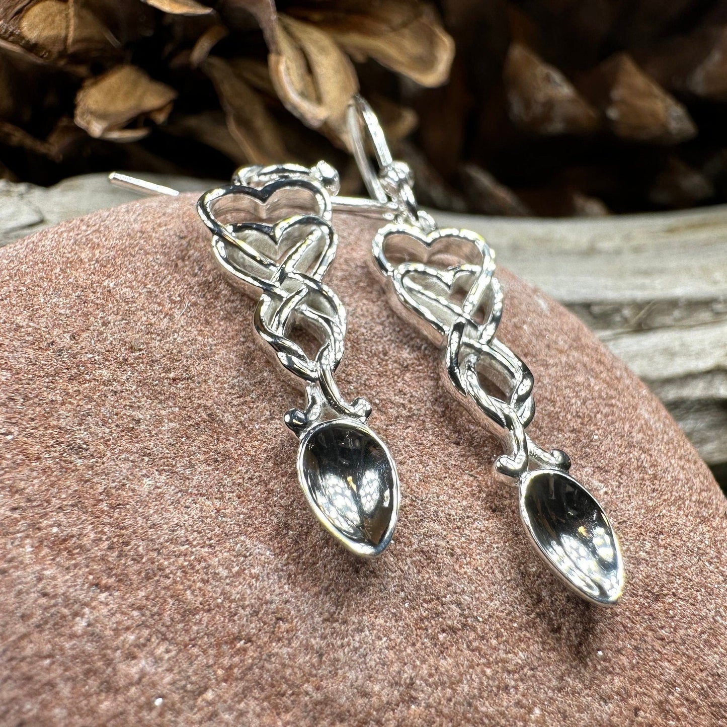 Love Spoon Earrings, Celtic Jewelry, Wales Jewelry, Welsh Earrings, Bridal Jewelry, Anniversary Gift, Heart Jewelry, Silver Spoon Wife Gift
