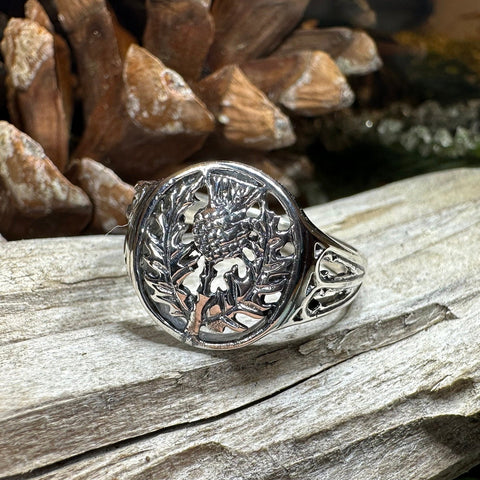 Load image into Gallery viewer, Thistle Ring, Celtic Jewelry, Scotland Jewelry, Flower Jewelry, Scottish Jewelry, Nature Ring, Silver Thistle Jewelry, Mom Gift, Wife Gift
