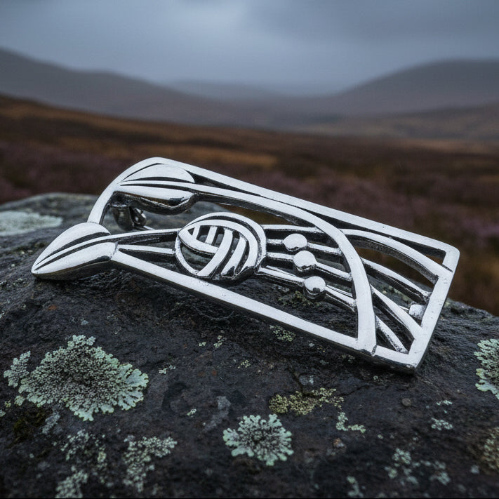 Mackintosh Roses Brooch, Scotland Jewelry, Mackintosh Jewelry, Celtic Pin, Scarf Pin, Scottish Silver Brooch, Mom Gift, Graduation Gift