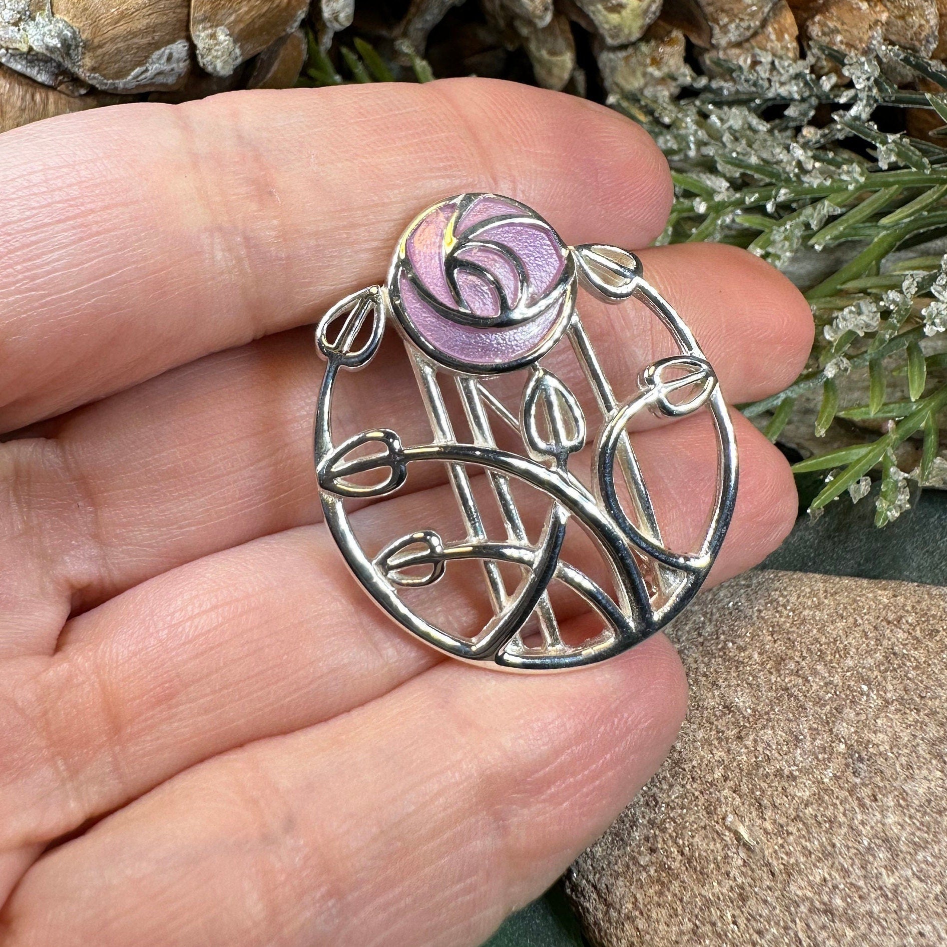 Mackintosh Roses Brooch, Scotland Jewelry, Mackintosh Jewelry, Celtic Pin, Scarf Pin, Scottish Silver Brooch, Mom Gift, Graduation Gift
