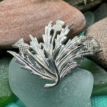 Load image into Gallery viewer, Thistle Brooch, Scottish Jewelry, Celtic Pin, Outlander Gift, Thistle Pin, Wiccan Jewelry, Flower Pin, Anniversary Gift, Silver Mom Gift
