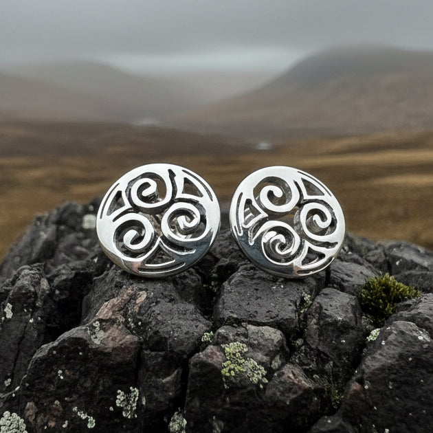 Celtic Knot Earrings, Irish Jewelry, Triple Spiral Stud Earrings, Anniversary Gift, Scottish Jewelry, Norse Jewelry, Triskel Jewelry