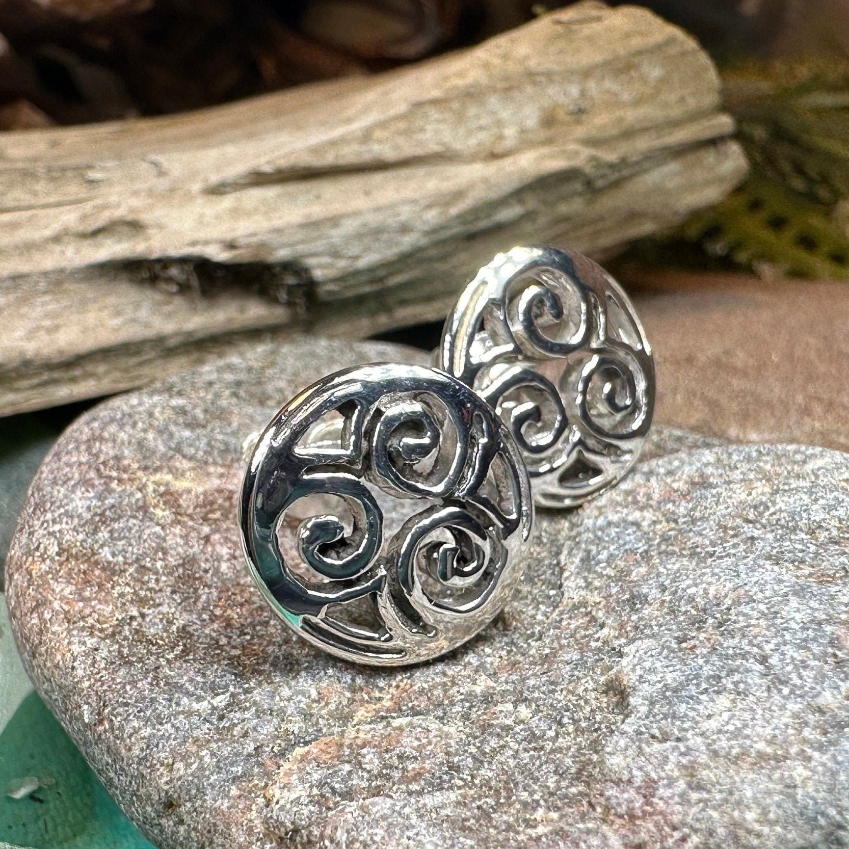 Celtic Knot Earrings, Irish Jewelry, Triple Spiral Stud Earrings, Anniversary Gift, Scottish Jewelry, Norse Jewelry, Triskel Jewelry
