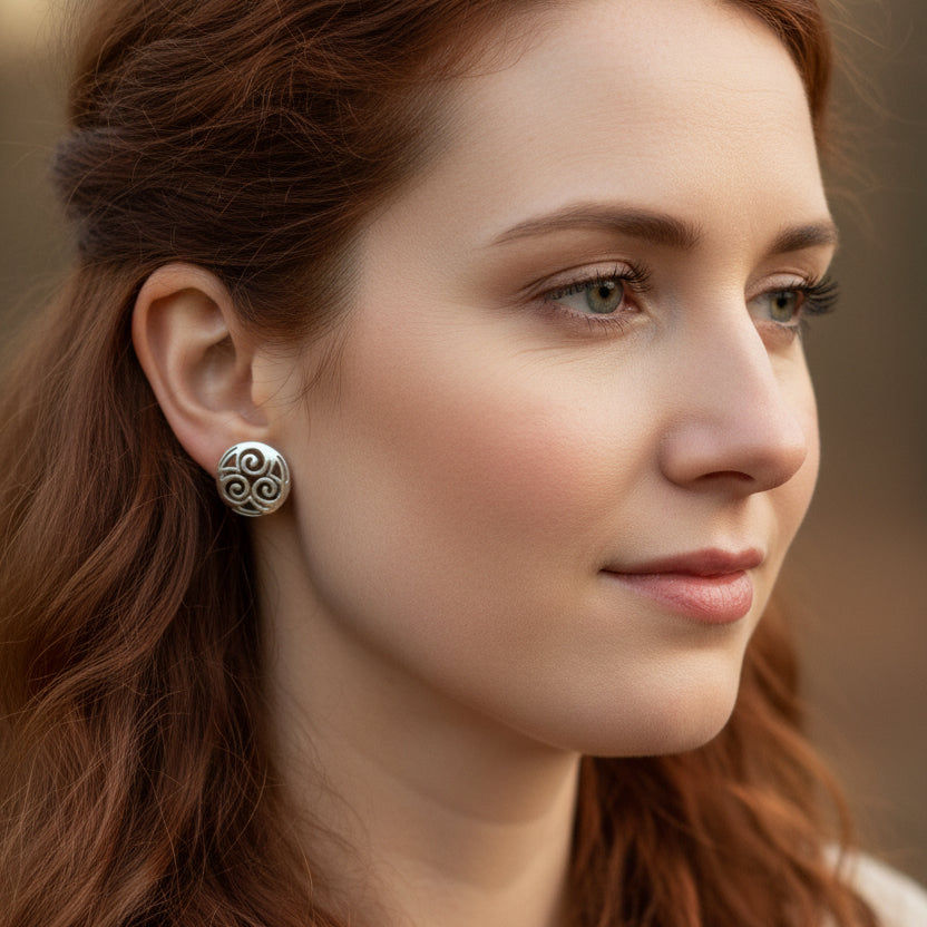 Celtic Knot Earrings, Irish Jewelry, Triple Spiral Stud Earrings, Anniversary Gift, Scottish Jewelry, Norse Jewelry, Triskel Jewelry