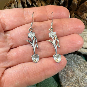 Daffodil Love Spoon Earrings, Celtic Earrings, Wales Jewelry, Welsh Jewelry, Anniversary Gift, Heart Jewelry, Silver Spoon Wife Gift
