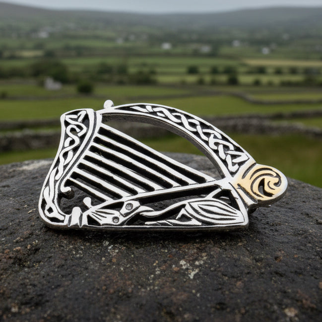 Celtic Harp Brooch, Celtic Pin, Irish Harp Jewelry, Irish Dancer Gift, Celtic Harp, Irish Gift, Mom Gift, Saint Patrick's Day, Wife Gift