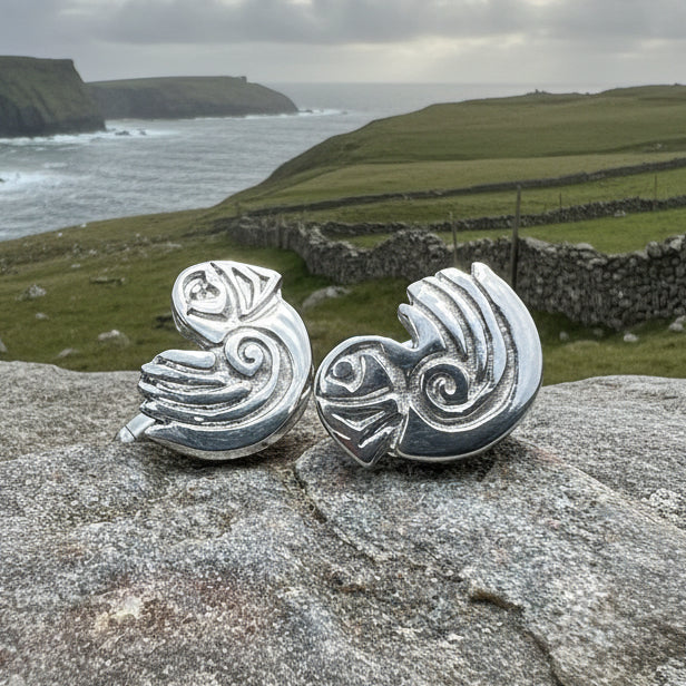 Puffin Cuff Links, Scotland Jewelry, Pewter Cufflinks, Men's Celtic Jewelry, Bird Jewelry, Girlfriend Gift, Anniversary Gift, Scottish Gift