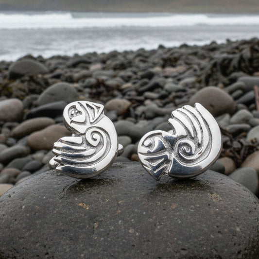 Puffin Cuff Links, Scotland Jewelry, Pewter Cufflinks, Men's Celtic Jewelry, Bird Jewelry, Girlfriend Gift, Anniversary Gift, Scottish Gift