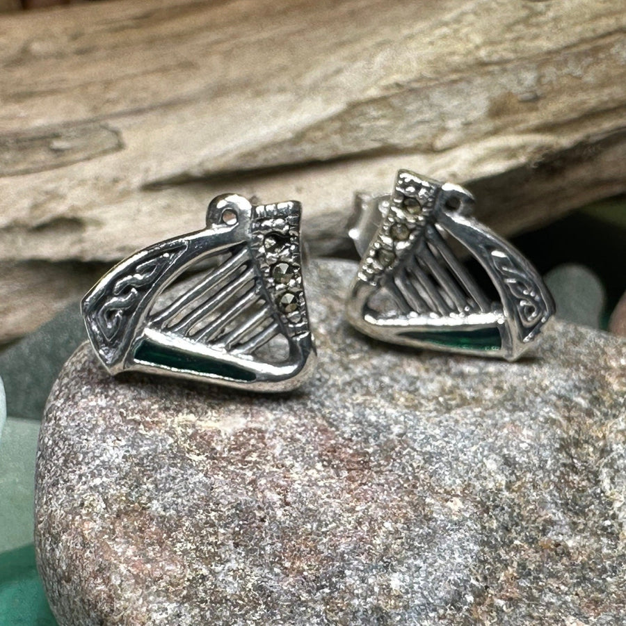 Harp Earrings, Celtic Earrings, Irish Jewelry, Ireland Gift, Post Earrings, Mom Gift, Girlfriend Gift, Clover Jewelry, Shamrock Earrings