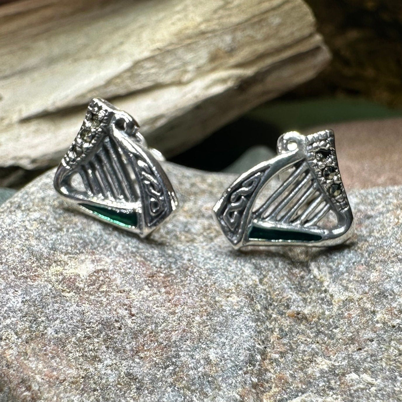 Harp Earrings, Celtic Earrings, Irish Jewelry, Ireland Gift, Post Earrings, Mom Gift, Girlfriend Gift, Clover Jewelry, Shamrock Earrings
