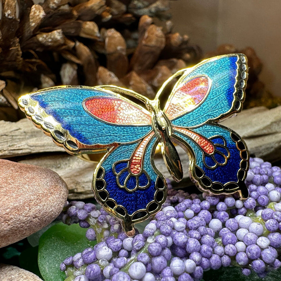 Butterfly Scarf Ring, Enamel Jewelry, Ladies Scarf Holder, Celtic Jewelry, Butterfly Jewelry, Sister Gift, Scarf Slide, Mom Gift, Wife Gift