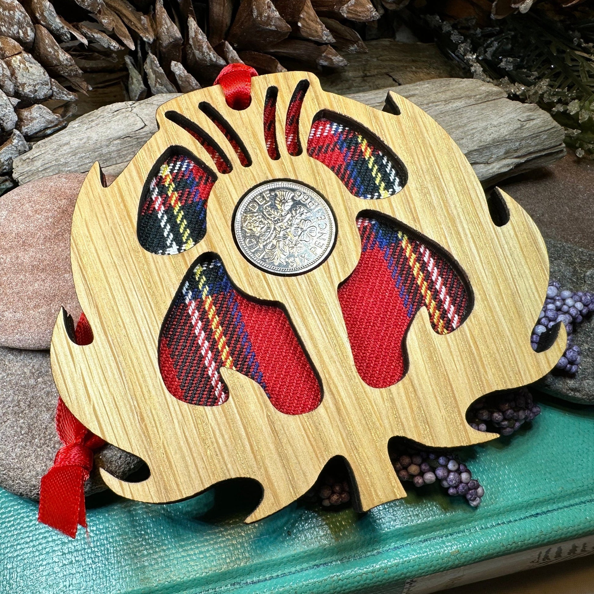 Tartan Thistle Ornament with Lucky Sixpence — view 11