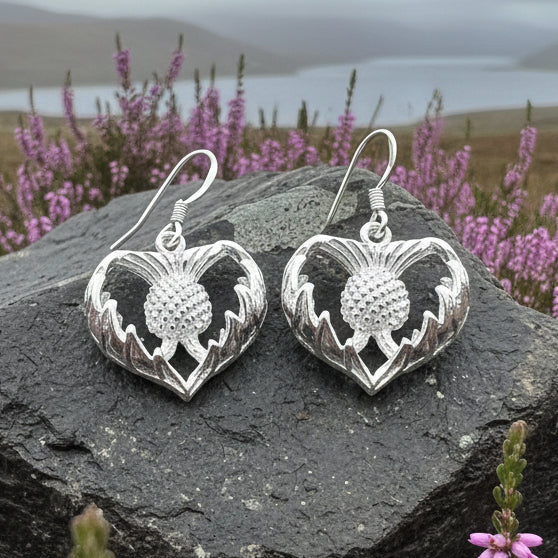 Thistle Earrings, Celtic Jewelry, Silver Scottish Earrings, Outlander Jewelry, Flower Jewelry, Mom Gift, Nature Jewelry, Large Drop Earrings