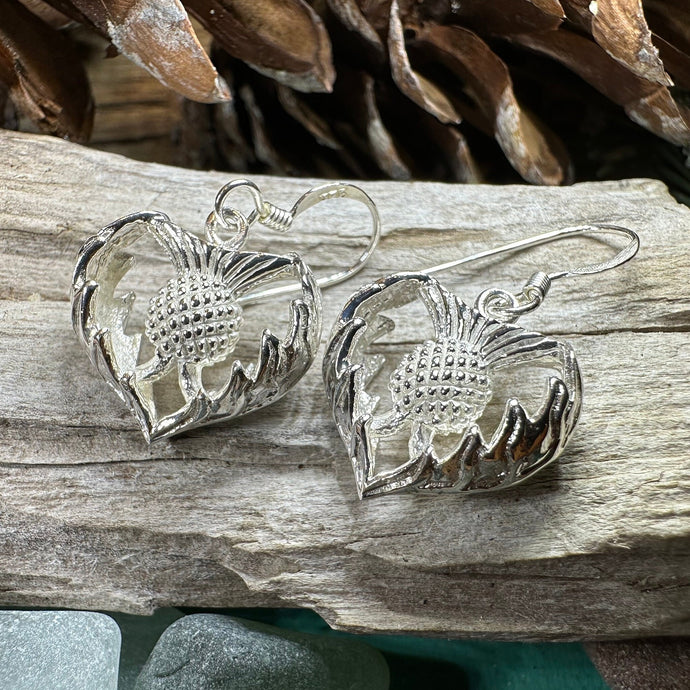 Thistle Earrings, Celtic Jewelry, Silver Scottish Earrings, Outlander Jewelry, Flower Jewelry, Mom Gift, Nature Jewelry, Large Drop Earrings