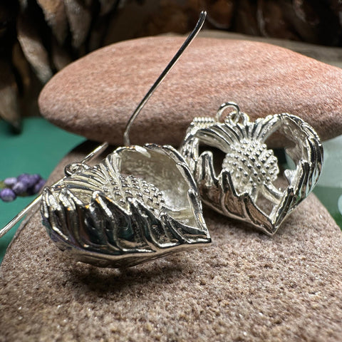 Load image into Gallery viewer, Thistle Earrings, Celtic Jewelry, Silver Scottish Earrings, Outlander Jewelry, Flower Jewelry, Mom Gift, Nature Jewelry, Large Drop Earrings
