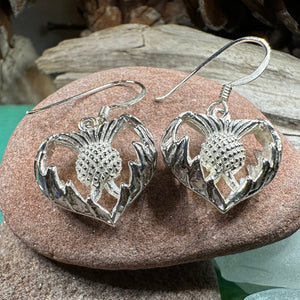 Thistle Earrings, Celtic Jewelry, Silver Scottish Earrings, Outlander Jewelry, Flower Jewelry, Mom Gift, Nature Jewelry, Large Drop Earrings