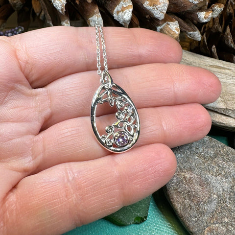 Load image into Gallery viewer, Celtic Knot Necklace, Celtic Jewelry, Irish Jewelry, Scottish Jewelry, Pink Topaz Pendant, Trinity Knot, Scotland Jewelry, Anniversary Gift
