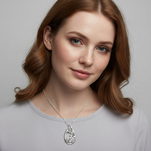 Load image into Gallery viewer, Celtic Knot Necklace, Celtic Jewelry, Irish Jewelry, Scottish Jewelry, Pink Topaz Pendant, Trinity Knot, Scotland Jewelry, Anniversary Gift
