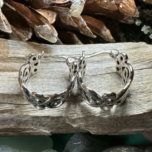 Celtic Hoop Earrings, Irish Jewelry, Scottish Earrings, Mom Gift, Hugger Hoop Earrings, Scotland Jewelry, Anniversary Gift, Graduation Gift