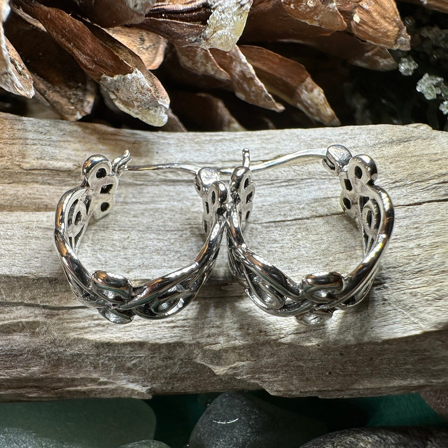 Celtic Hoop Earrings, Irish Jewelry, Scottish Earrings, Mom Gift, Hugger Hoop Earrings, Scotland Jewelry, Anniversary Gift, Graduation Gift