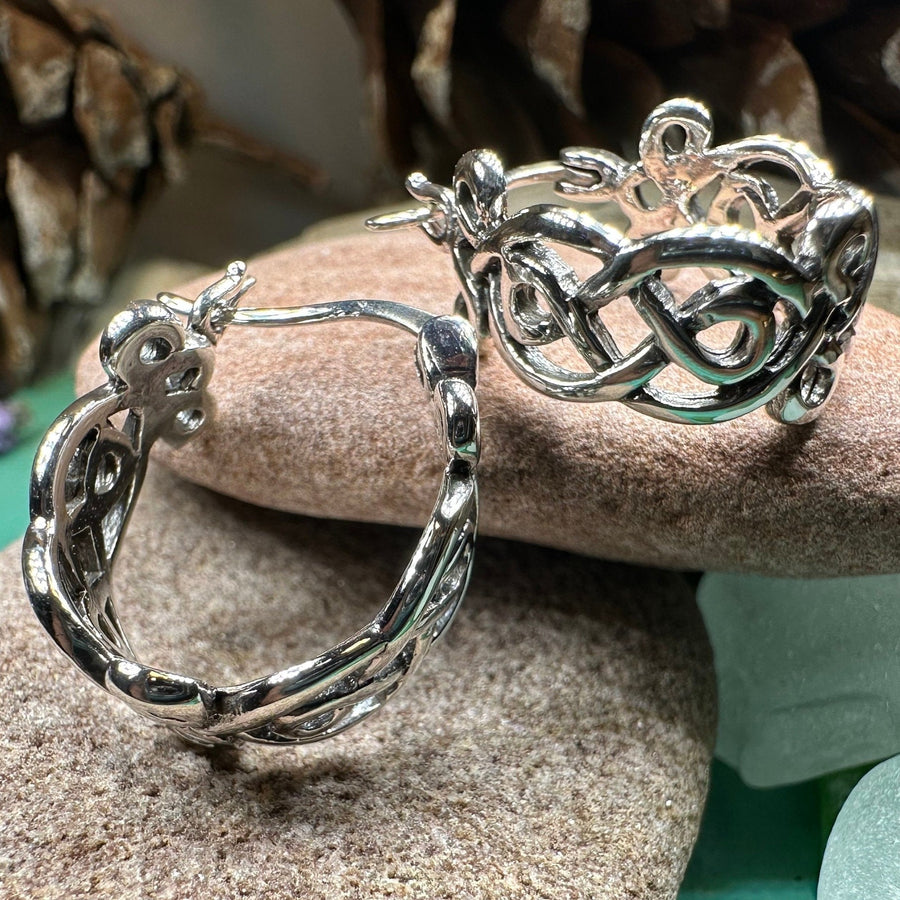 Celtic Hoop Earrings, Irish Jewelry, Scottish Earrings, Mom Gift, Hugger Hoop Earrings, Scotland Jewelry, Anniversary Gift, Graduation Gift