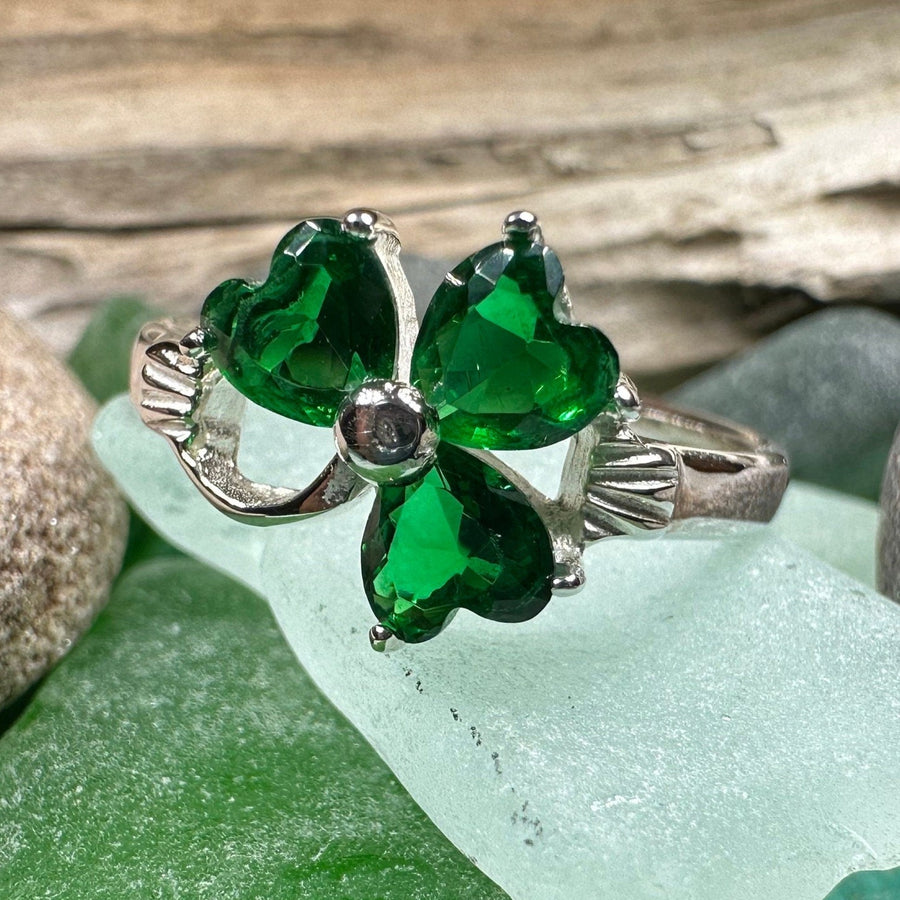 Shamrock Ring, Celtic Jewelry, Emerald Irish Jewelry, Clover Ring, Silver Ireland Gift, Irish Dance Gift, Anniversary Gift, Good Luck Gift
