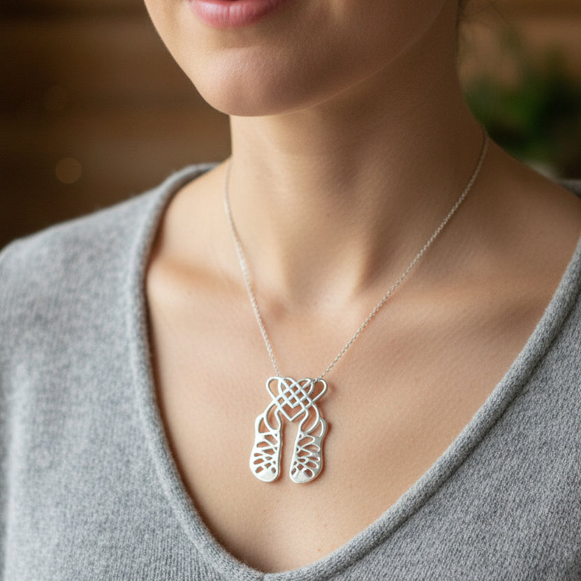 Irish Dance Shoes Necklace, Ghillies Necklace, Celtic Jewelry, Irish Dancer Gift, Girl's Ireland Pendant, Irish Soft Shoe, Dance Jewelry