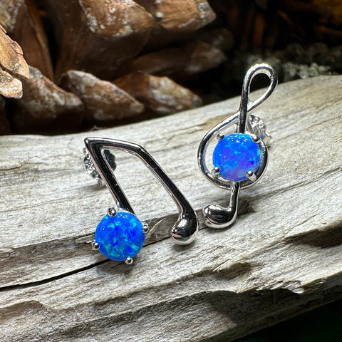 Load image into Gallery viewer, Music Note Stud Earrings, Musician Jewelry, Treble Clef Jewelry, Anniversary Gift, Opal Jewelry, Mom Gift, Sister Gift, Wife Gift
