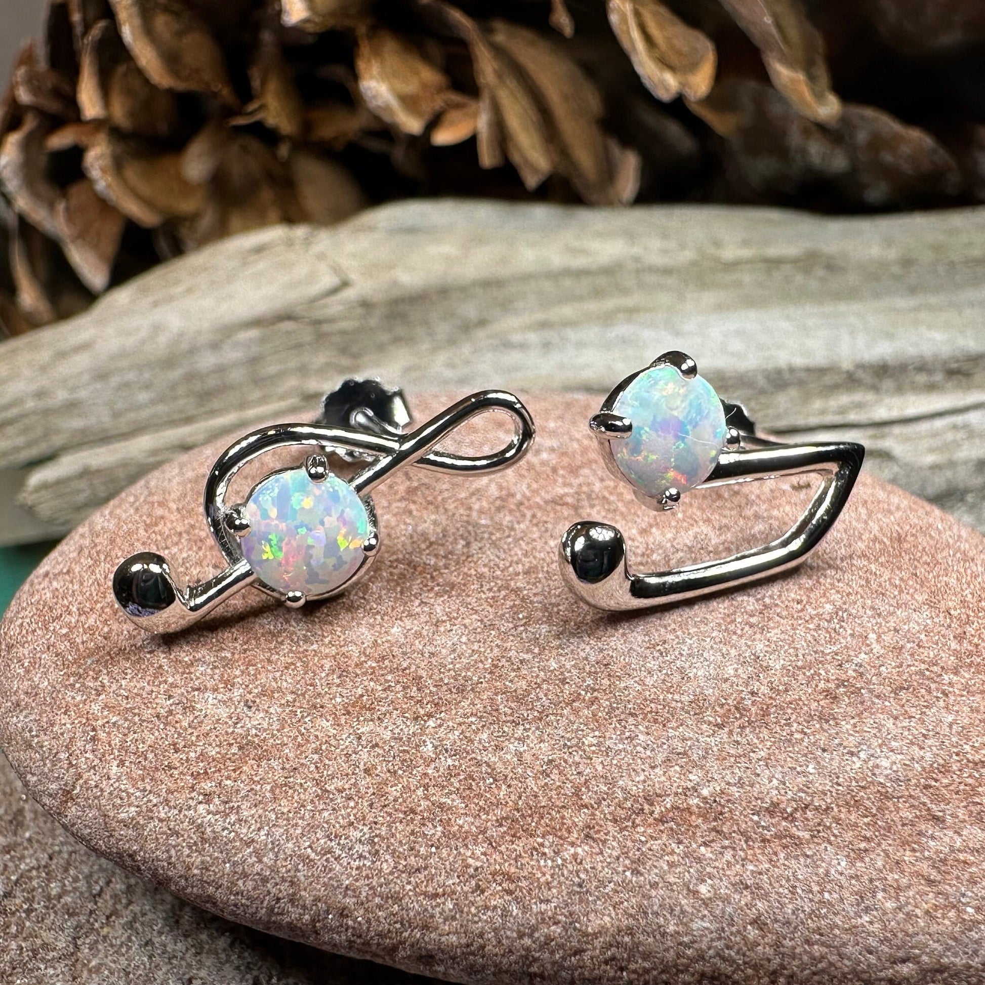 Music Note Stud Earrings, Musician Jewelry, Treble Clef Jewelry, Anniversary Gift, Opal Jewelry, Mom Gift, Sister Gift, Wife Gift