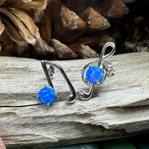 Load image into Gallery viewer, Music Note Stud Earrings, Musician Jewelry, Treble Clef Jewelry, Anniversary Gift, Opal Jewelry, Mom Gift, Sister Gift, Wife Gift
