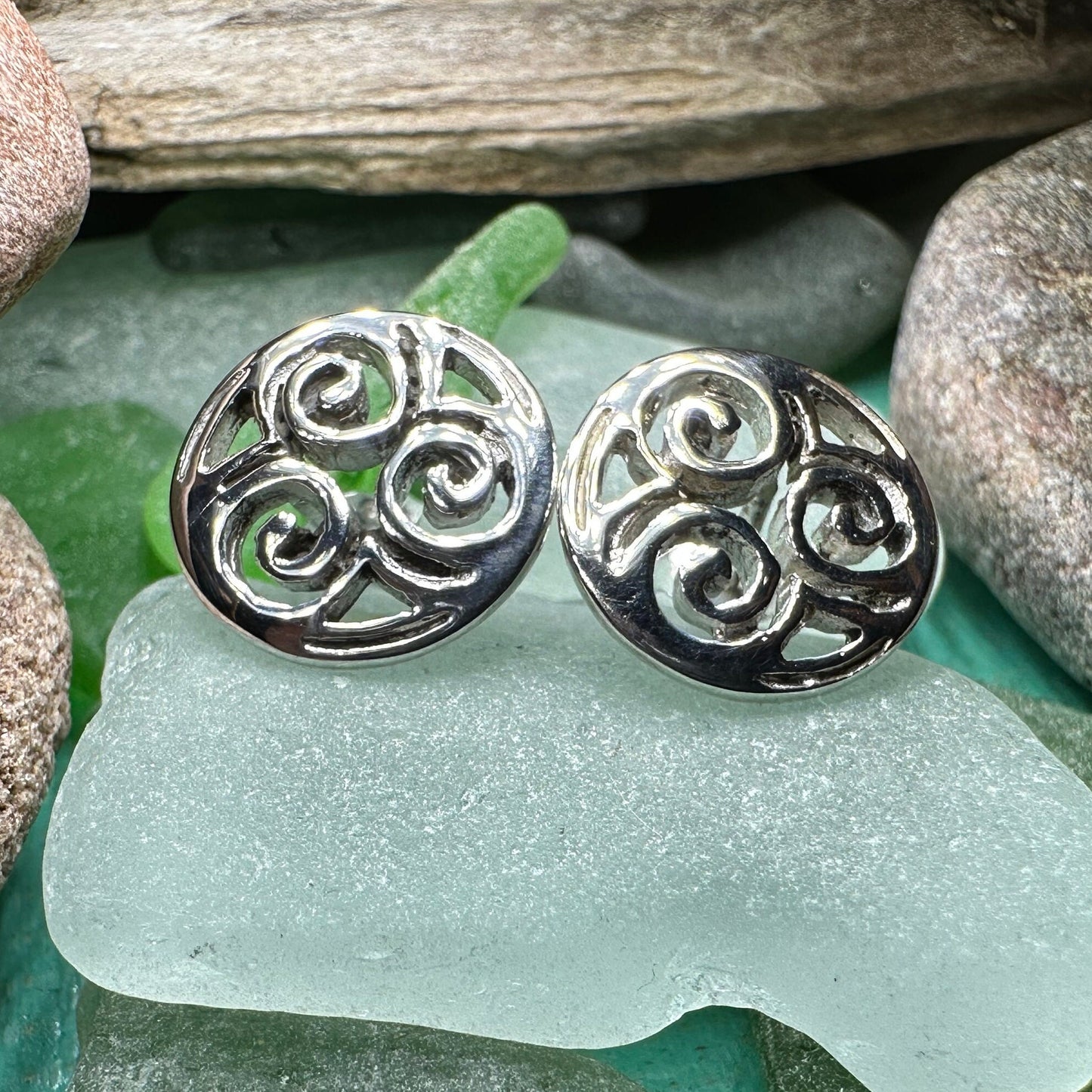 Celtic Knot Earrings, Irish Jewelry, Triple Spiral Stud Earrings, Anniversary Gift, Scottish Jewelry, Norse Jewelry, Triskel Jewelry