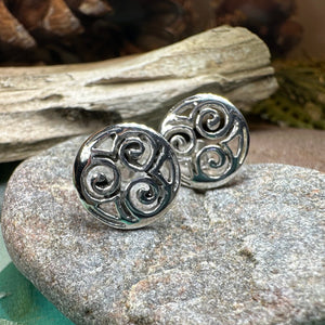 Celtic Knot Earrings, Irish Jewelry, Triple Spiral Stud Earrings, Anniversary Gift, Scottish Jewelry, Norse Jewelry, Triskel Jewelry