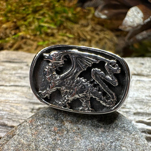 Welsh Dragon Ring, Wales Jewelry, Celtic Signet Ring, Men's Ring, Grooms Gift, Celtic Wedding, Father's Day Gift, Dragon Ring, Large Ring