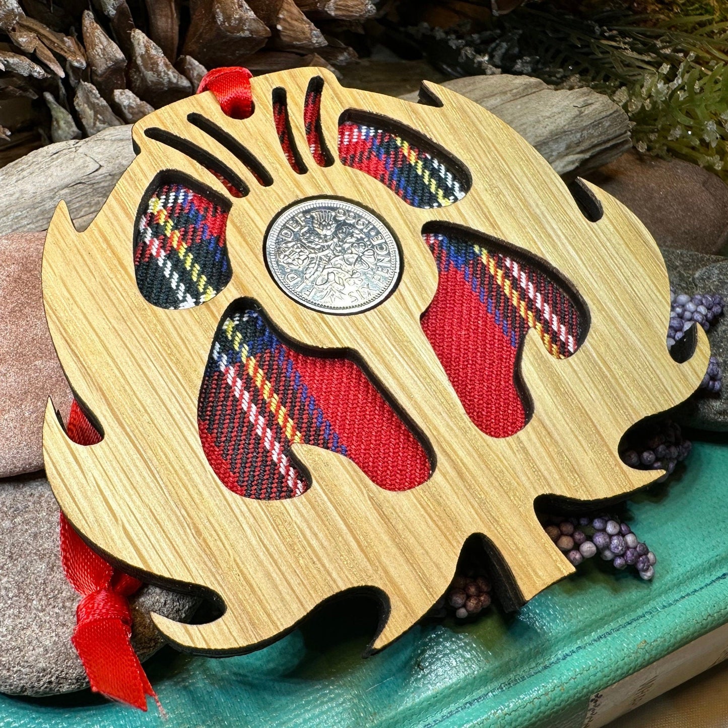 Tartan Thistle Ornament with Lucky Sixpence — view 6