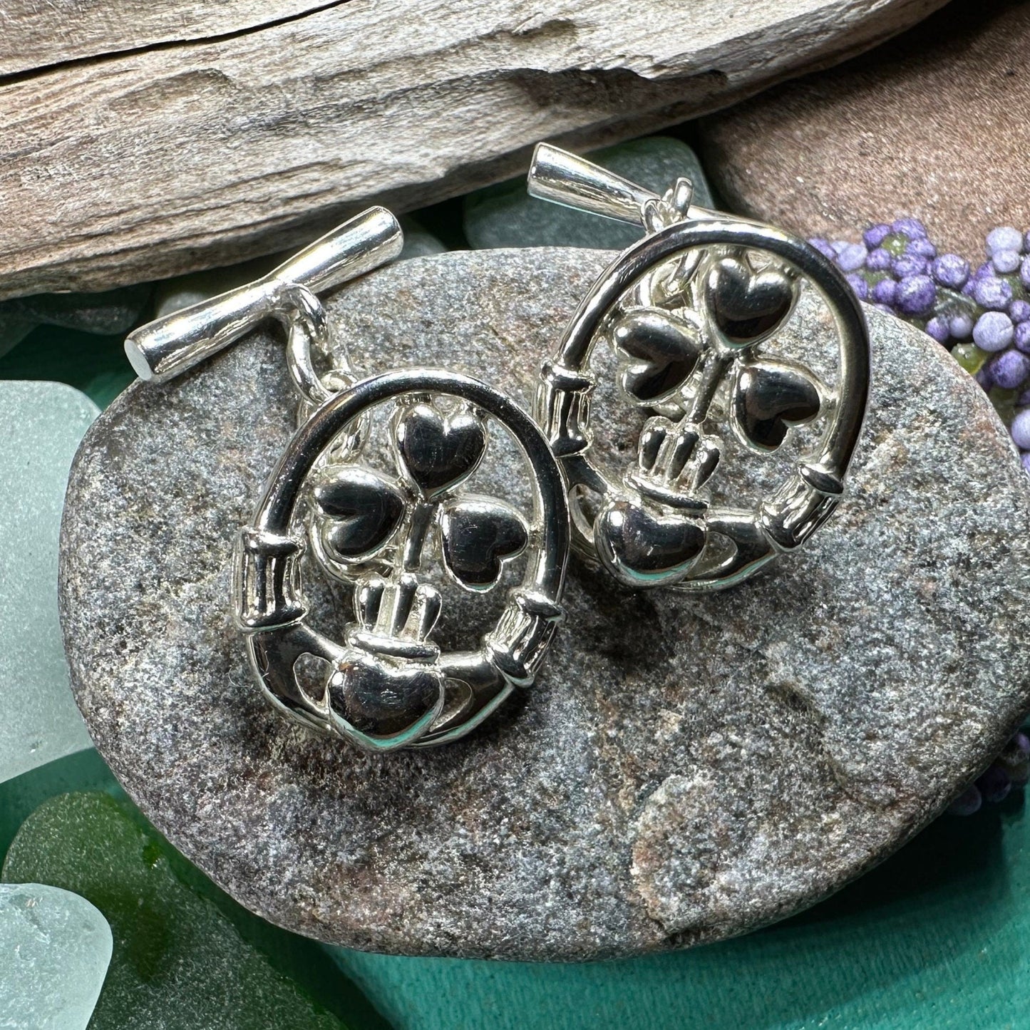 Claddagh Cuff Links, Irish Jewelry, Mens Celtic Jewelry, Silver Gift for Him, Dad Gift, Groom Gift, Dad Gift, Graduation Gift, Shamrock Gift