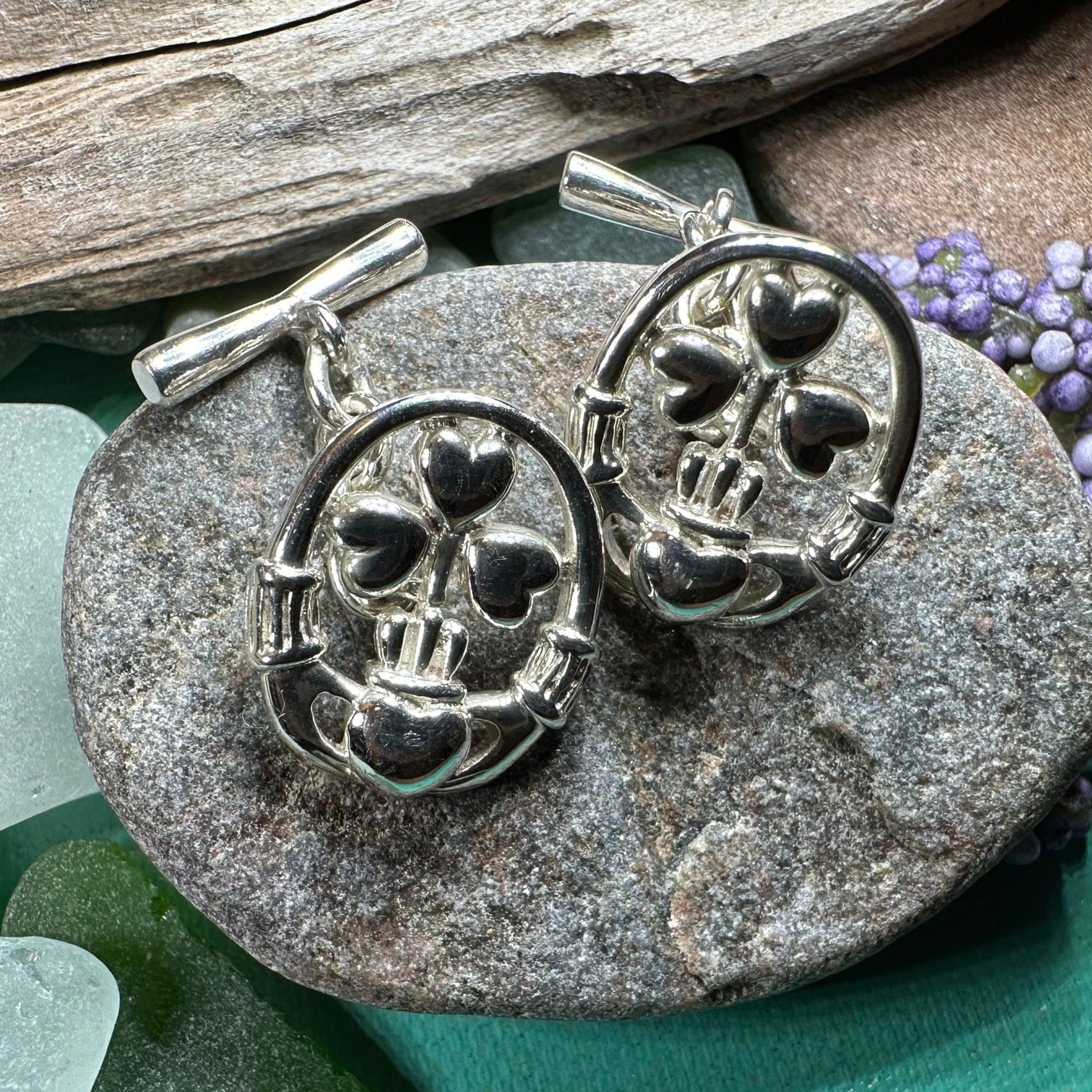 Claddagh Cuff Links, Irish Jewelry, Mens Celtic Jewelry, Silver Gift for Him, Dad Gift, Groom Gift, Dad Gift, Graduation Gift, Shamrock Gift