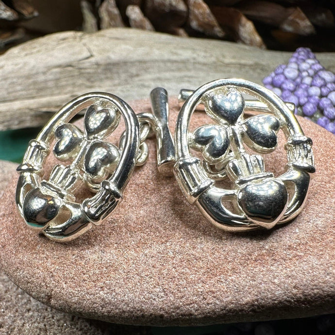 Claddagh Cuff Links, Irish Jewelry, Mens Celtic Jewelry, Silver Gift for Him, Dad Gift, Groom Gift, Dad Gift, Graduation Gift, Shamrock Gift