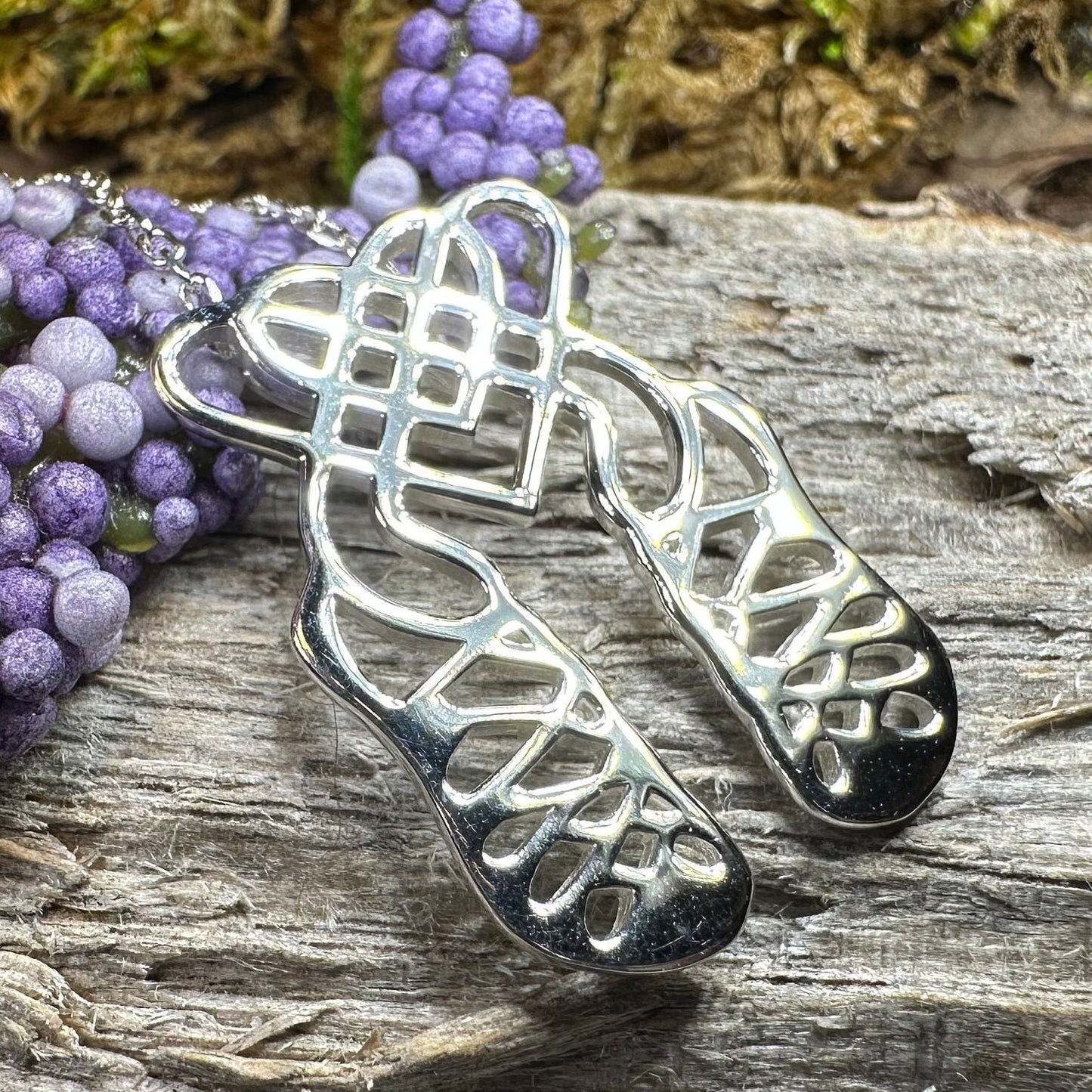 Celtic Heart Irish Dance Shoes Necklace in Sterling Silver — view 5