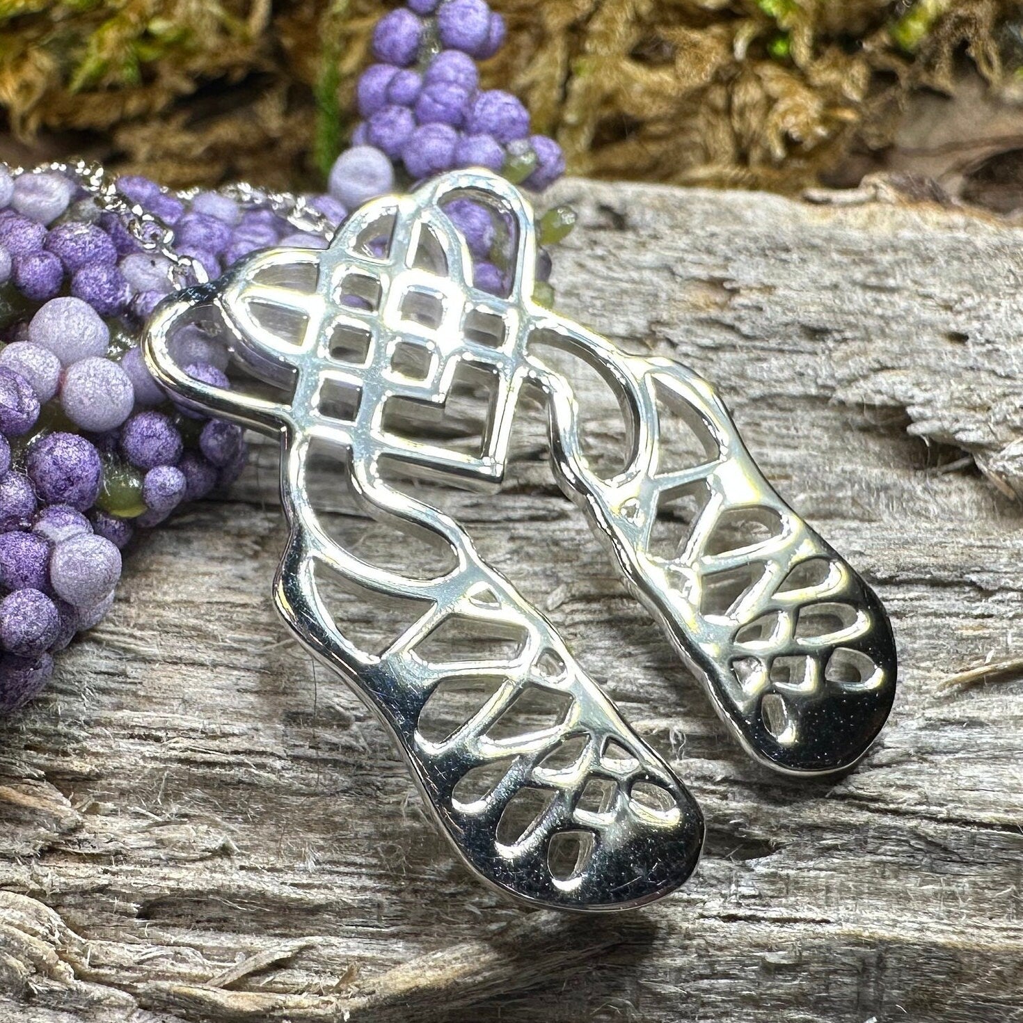 Celtic Heart Irish Dance Shoes Necklace in Sterling Silver — view 5