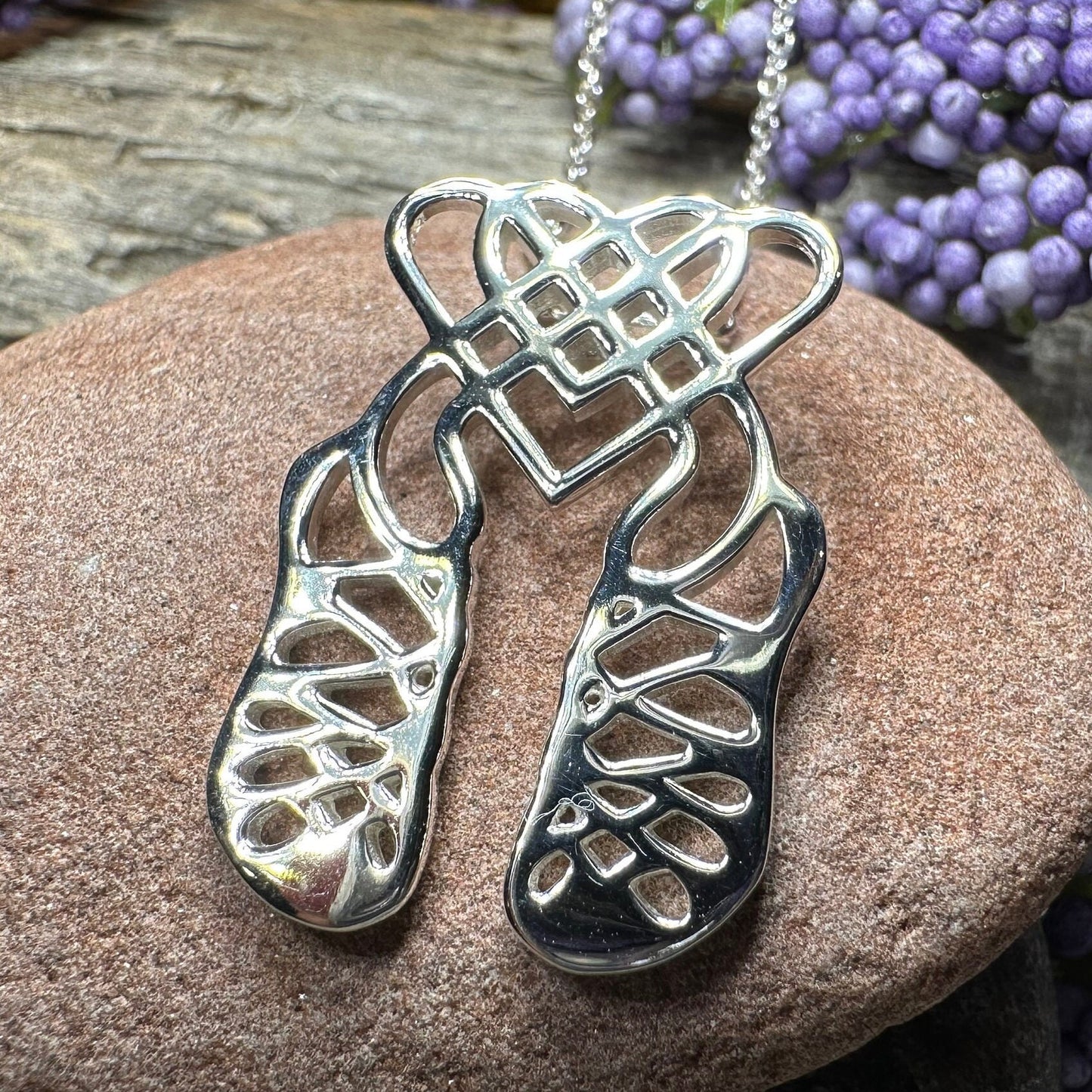 Celtic Heart Irish Dance Shoes Necklace in Sterling Silver — view 9