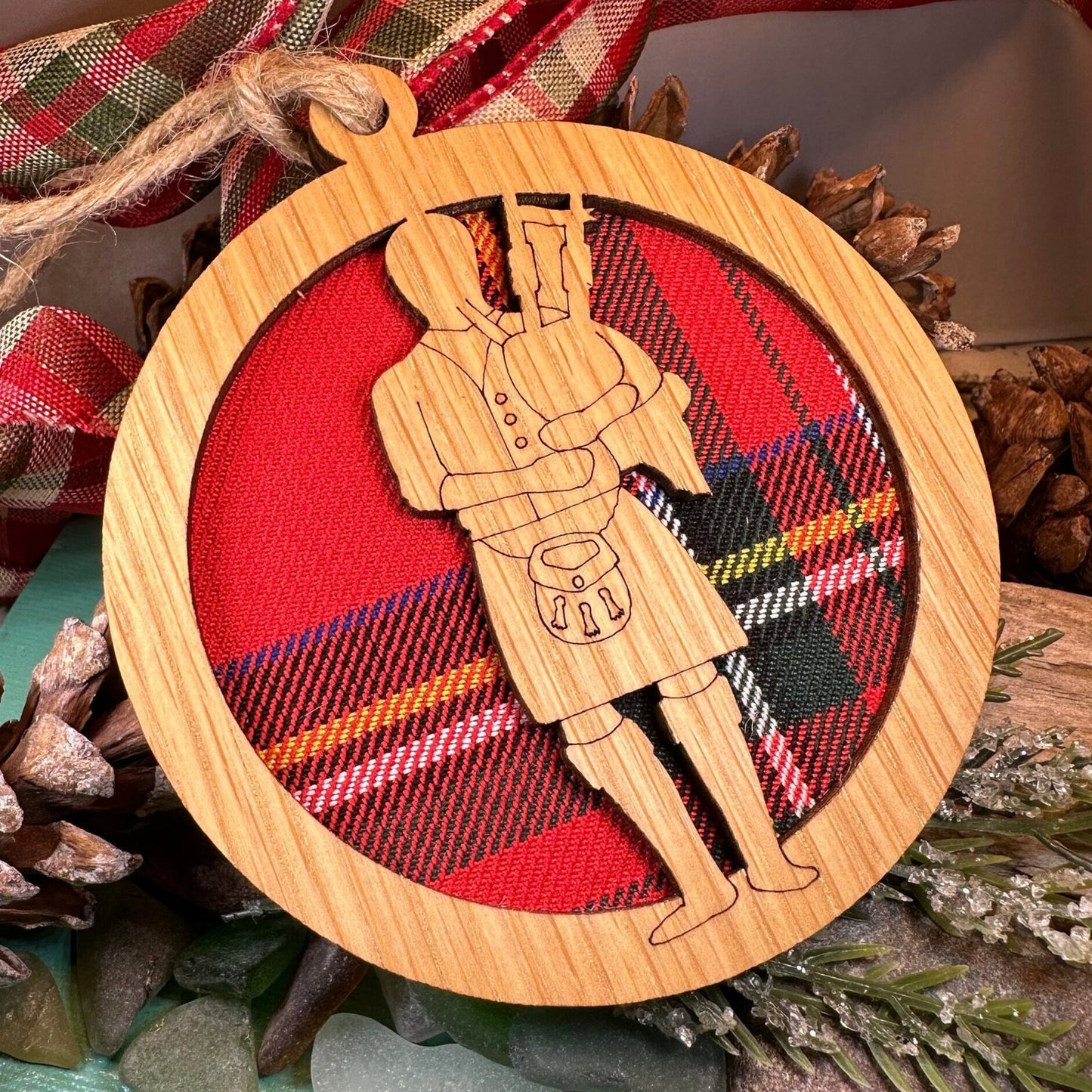 Tartan Bagpiper Ornament in turquoise