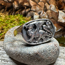 Load image into Gallery viewer, Welsh Dragon Ring, Wales Jewelry, Celtic Signet Ring, Men&#39;s Ring, Grooms Gift, Celtic Wedding, Father&#39;s Day Gift, Dragon Ring, Large Ring
