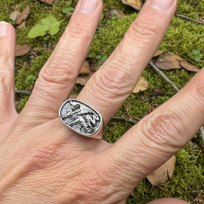 Welsh Dragon Ring, Wales Jewelry, Celtic Signet Ring, Men's Ring, Grooms Gift, Celtic Wedding, Father's Day Gift, Dragon Ring, Large Ring