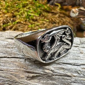 Welsh Dragon Ring, Wales Jewelry, Celtic Signet Ring, Men's Ring, Grooms Gift, Celtic Wedding, Father's Day Gift, Dragon Ring, Large Ring
