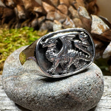 Load image into Gallery viewer, Welsh Dragon Ring, Wales Jewelry, Celtic Signet Ring, Men&#39;s Ring, Grooms Gift, Celtic Wedding, Father&#39;s Day Gift, Dragon Ring, Large Ring
