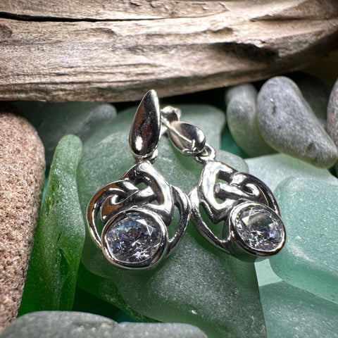 Load image into Gallery viewer, Celtic Knot Earrings, Silver Post Earrings, Irish Jewelry, Scottish Drop Earrings, Silver Ireland Gift, Scotland Gift, Diamond Earrings
