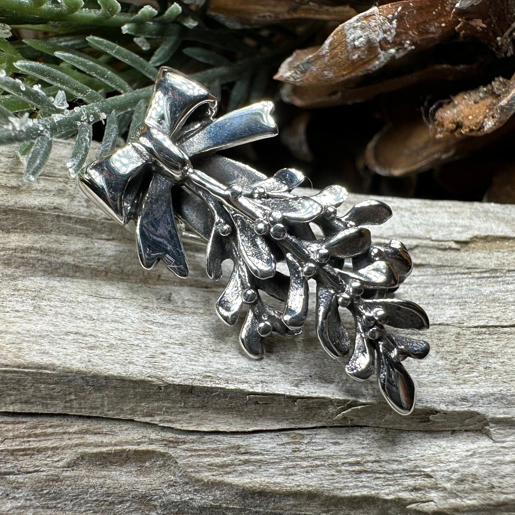 Mistletoe Brooch, Celtic Jewelry, Leaf Jewelry, Ireland Gift, Irish Jewelry, Scotland Jewelry, Silver Anniversary Gift, Graduation Gift